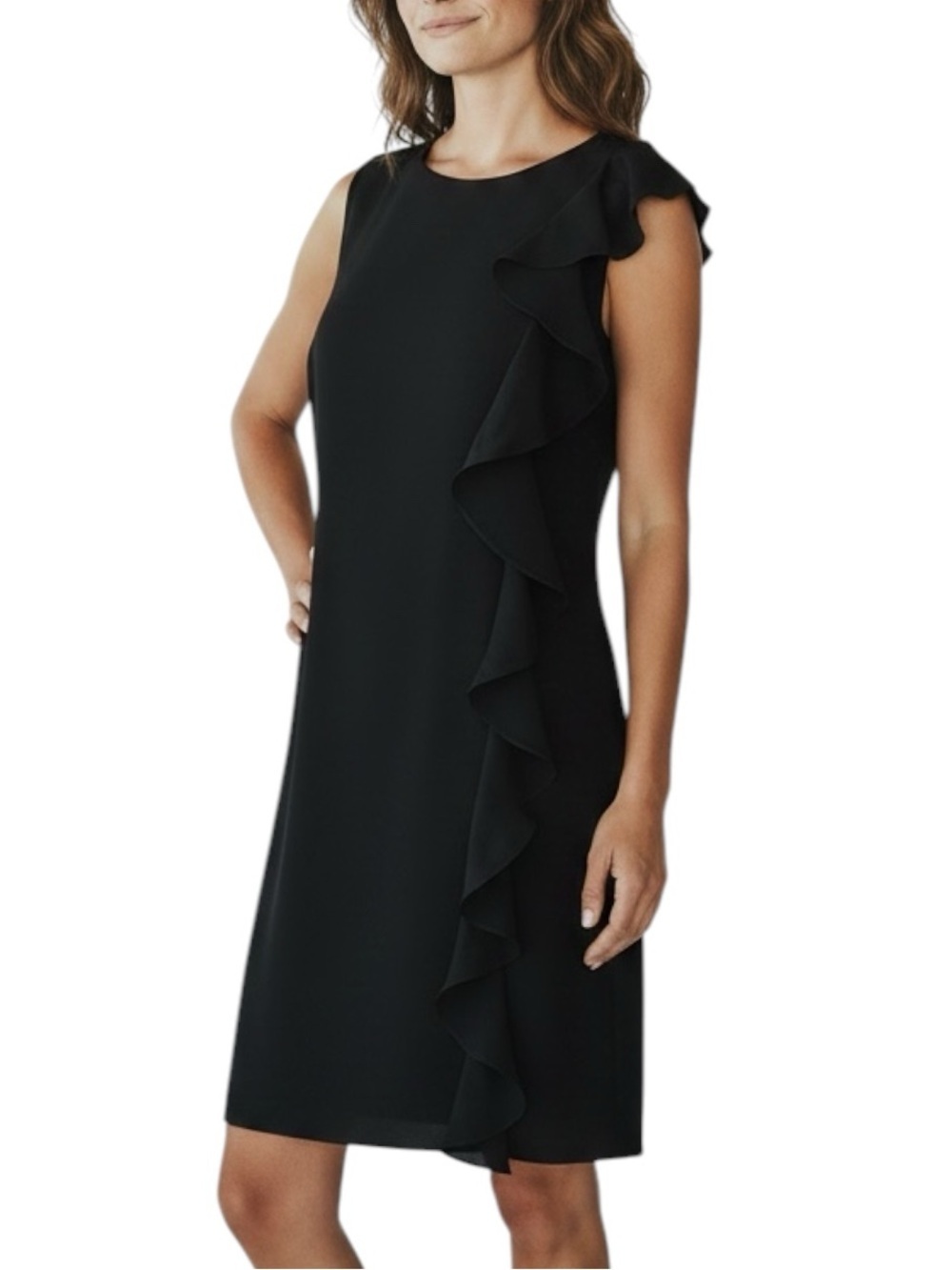 NWT WHITE HOUSE BLACK MARKET Black Sleeveless Ruffle Lined Dress Size Medium